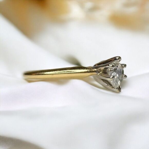 14k Gold 1/4 Carat Pear Diamond Ring Sz 6.5 Engagement Ring Wedding Ring 1.7g - Picture 4 of 16